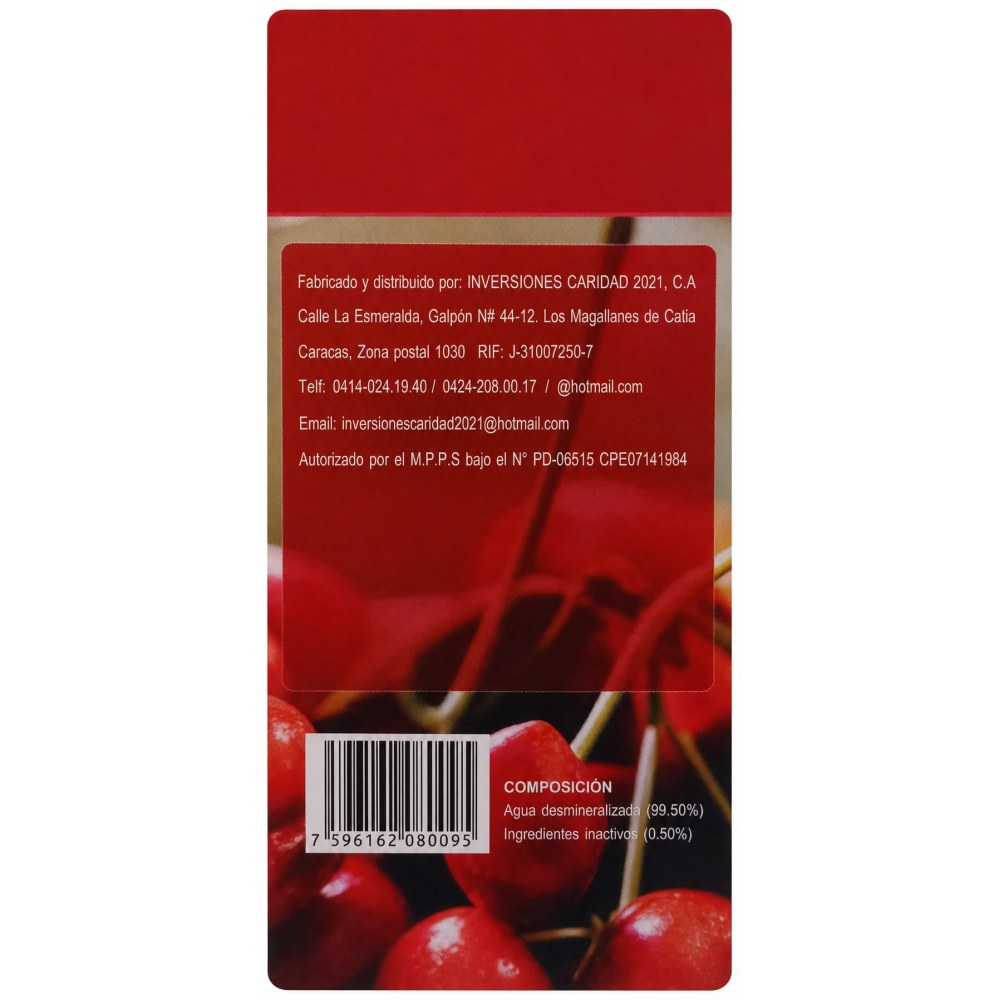 Otro lado del empaque de Antibacterial Carol FreshClean Cherry - 3,785 Litros