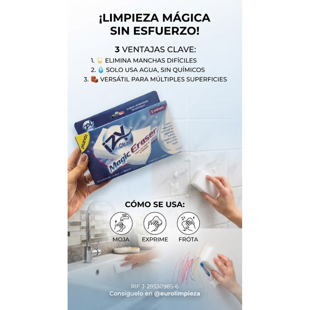 Otro lado del empaque de Esponja Mágica IZY Clean Magic Eraser – 3 Esponjas