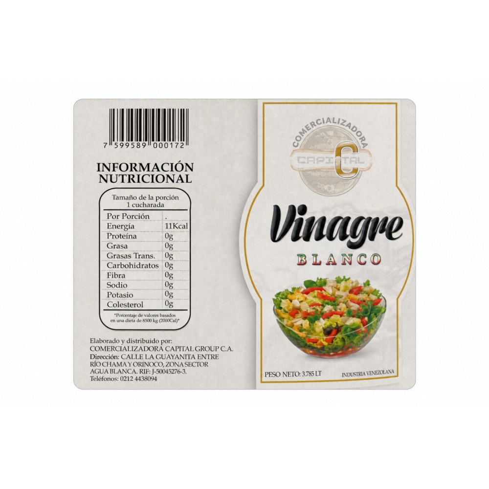 Otro lado del empaque de Vinagre Blanco Group - 3,785 Litros