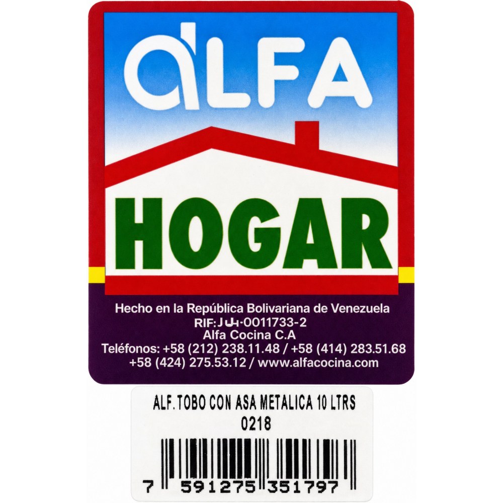 Otro lado del empaque de Tobo con Asa Metálica Alfa Hogar - 10 Litros
