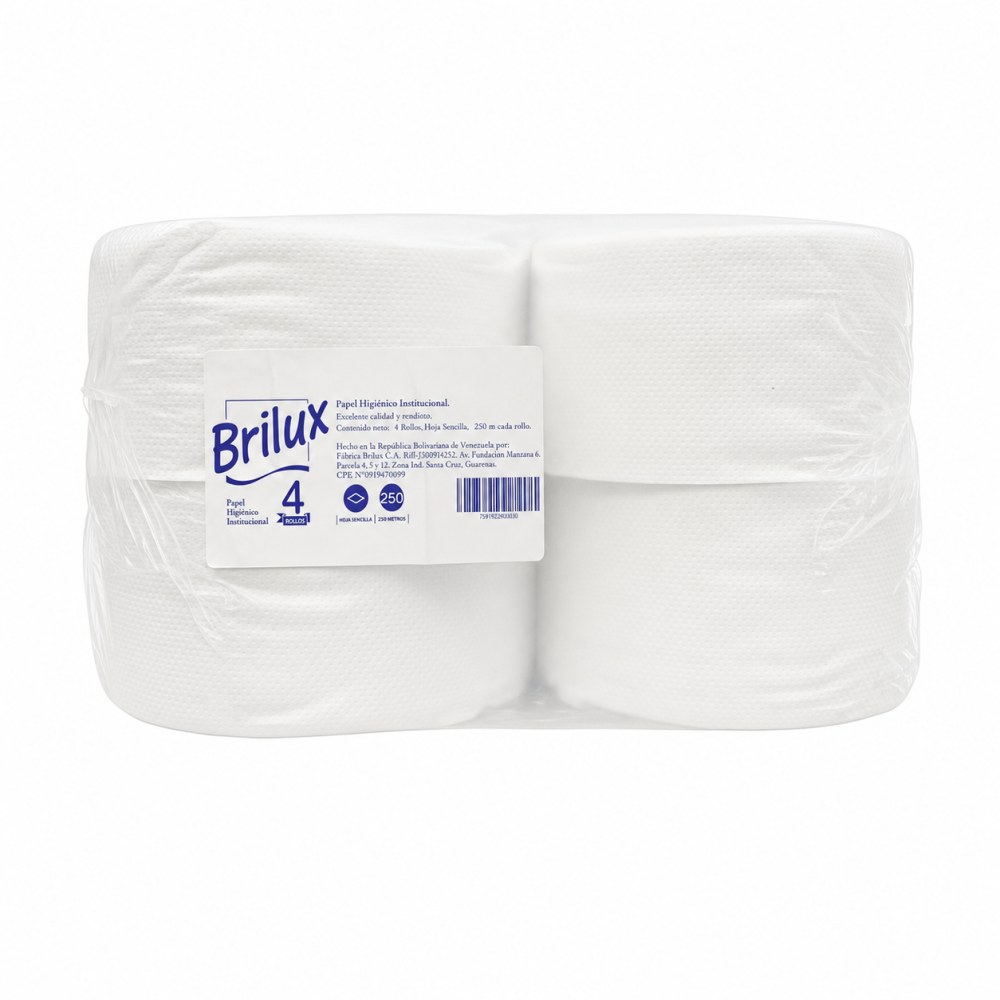 Papel Higiénico Institucional Brilux 4 Rollos Hoja Sencilla - 250 Metros
