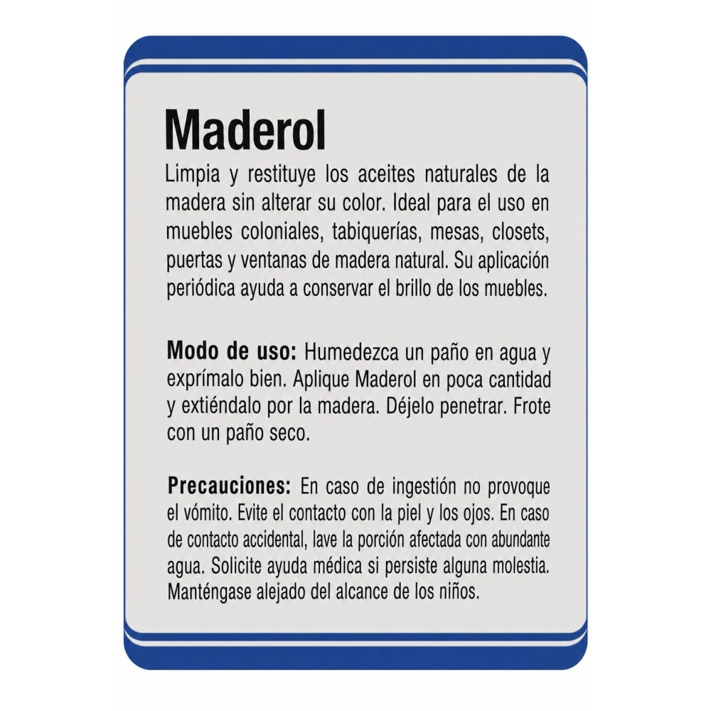 Otro lado del empaque de Tratamiento para Madera Maderol Fuller - 350 cc