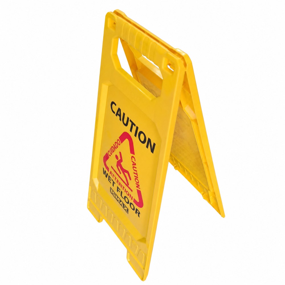 Otro lado del empaque de Señal de Precaución Piso Mojado Rimax Plegable - Amarillo
