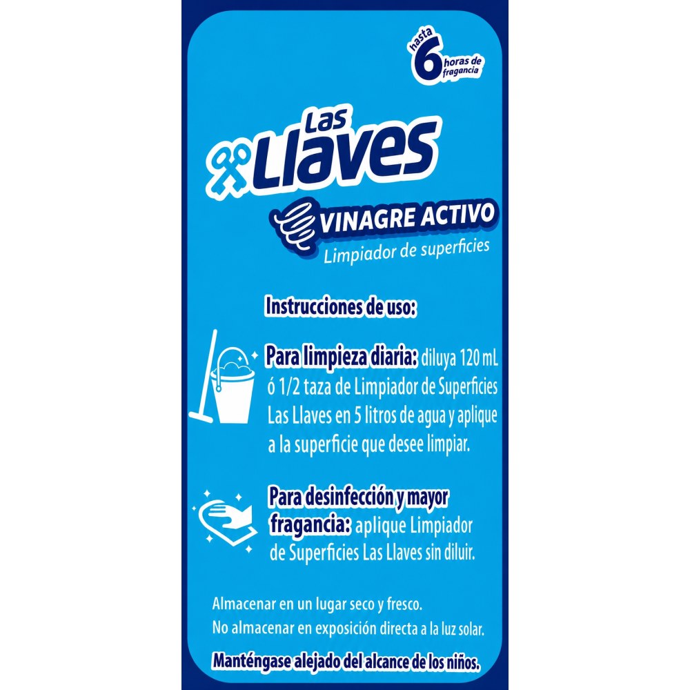 Otro lado del empaque de Las Llaves Limpiador de Superficies - Fragancia Frescura Relajante - 1 Litro