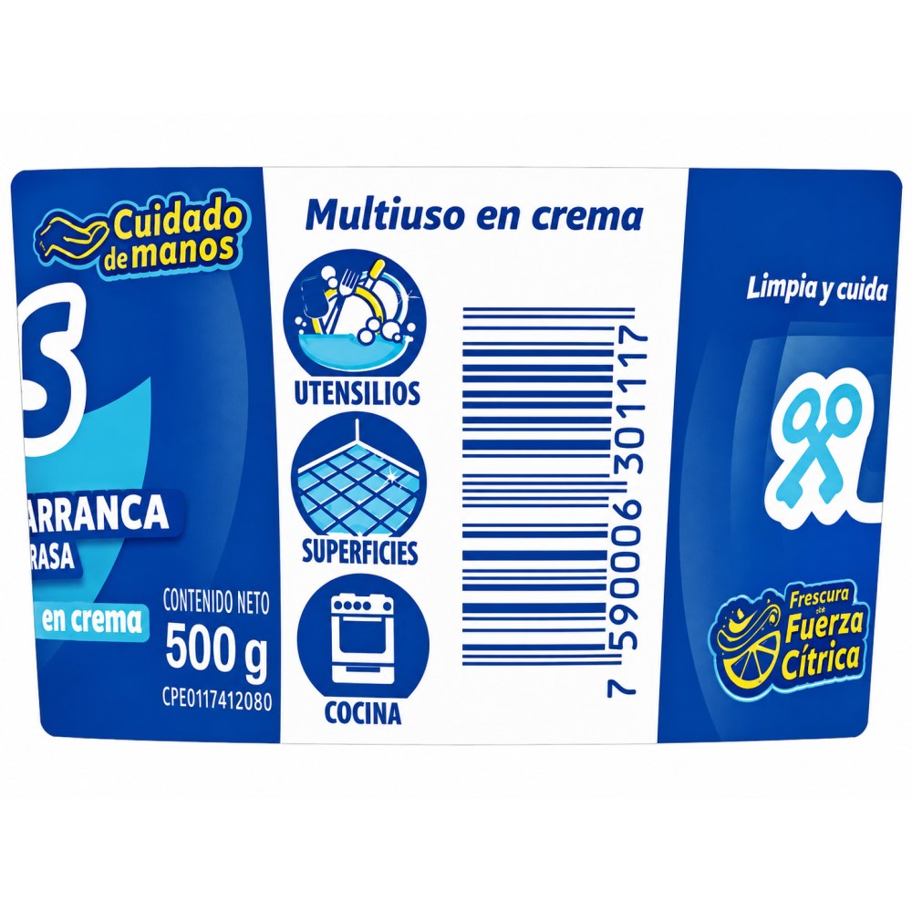 Otro lado del empaque de Limpiador Multiuso en Crema Las Llaves – 500 Gramos