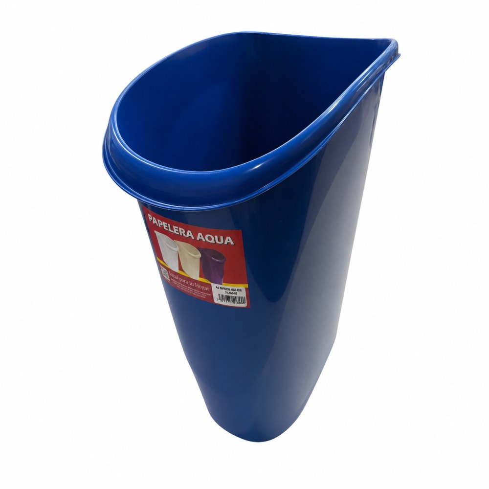 Otro lado del empaque de Papelera Aqua Azul Alfa Hogar
