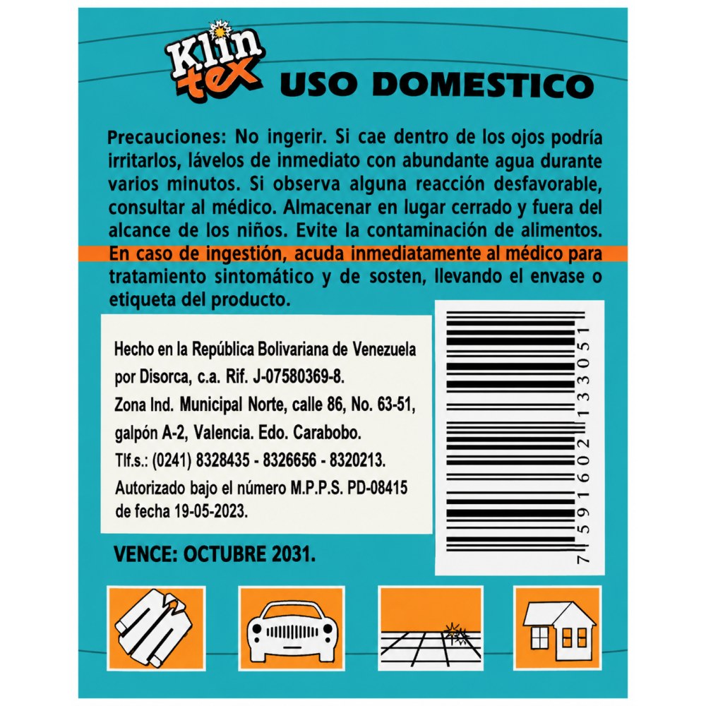 Otro lado del empaque de Klin Tex Limpiador Desengrasante Multiuso Aroma a Mandarina – 1,43 Litros