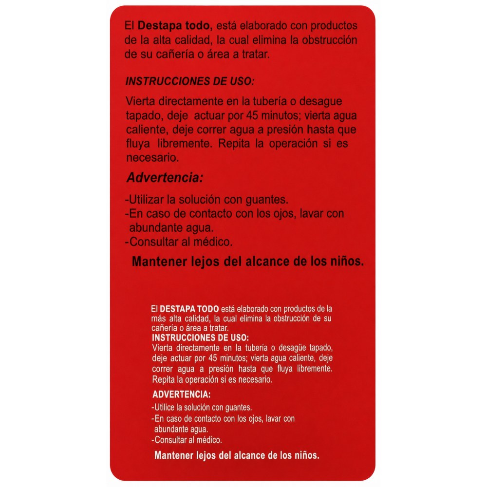 Otro lado del empaque de Destapa Todo Valp - 1,35 Litros