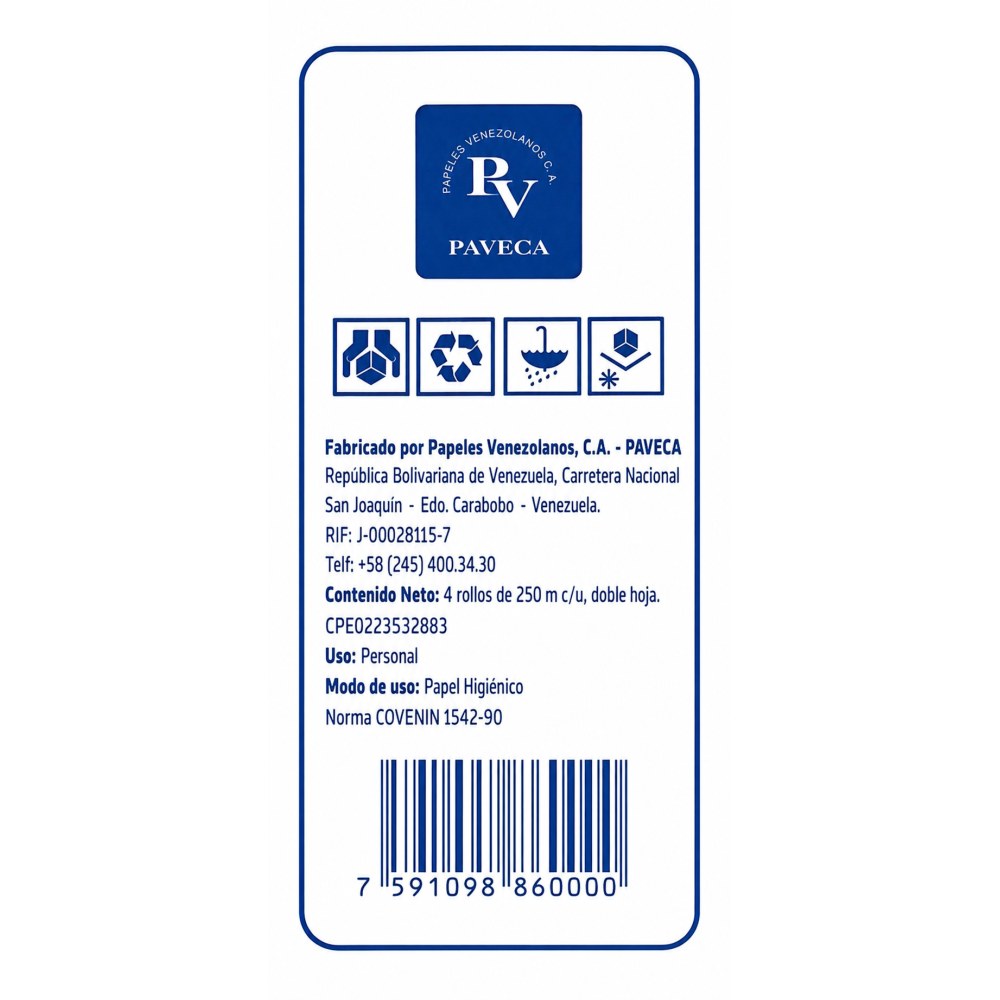 Otro lado del empaque de Papel Higiénico Sanitisu Jumbo 4 Rollos Doble Hoja - 9 Pulgadas - 250 Metros