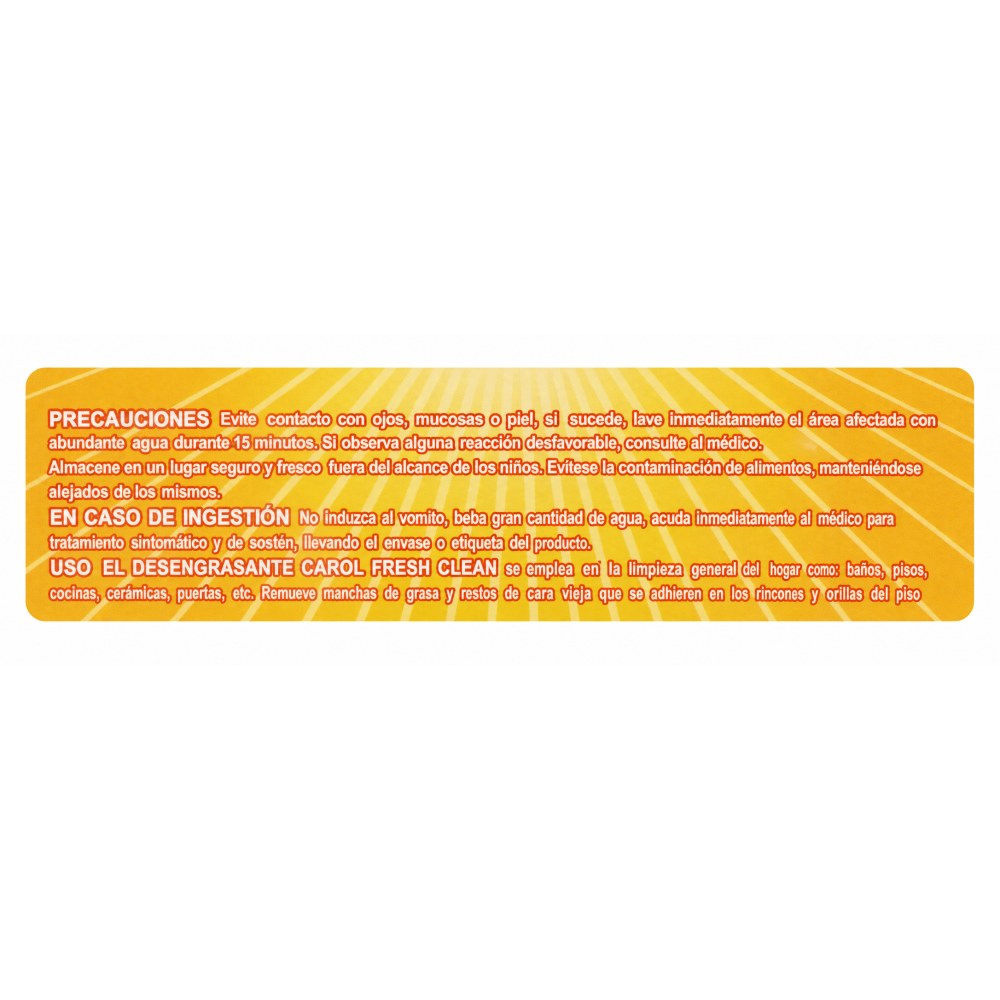 Otro lado del empaque de Desengrasante Multiuso Carol FreshClean Doble Acción – 3,78 Litros