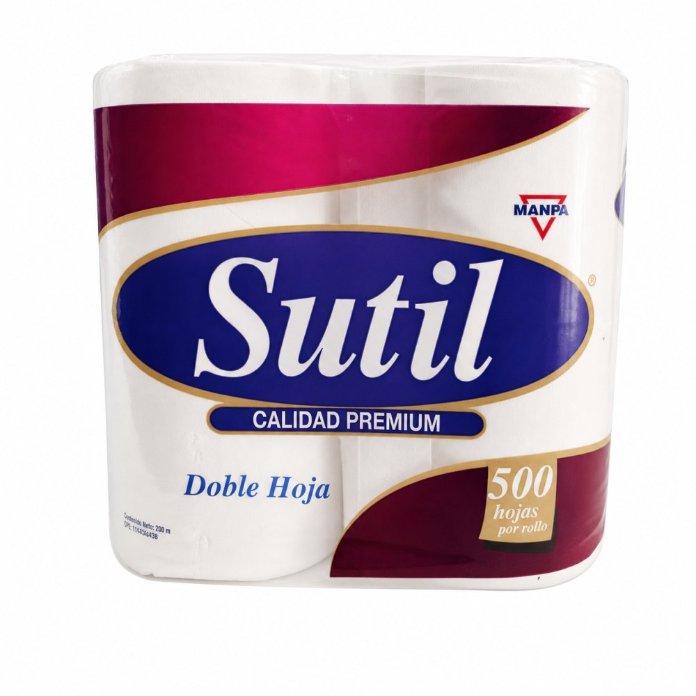 Otro lado del empaque de Papel Higiénico Sutil Premium Doble Hoja 4 Rollos