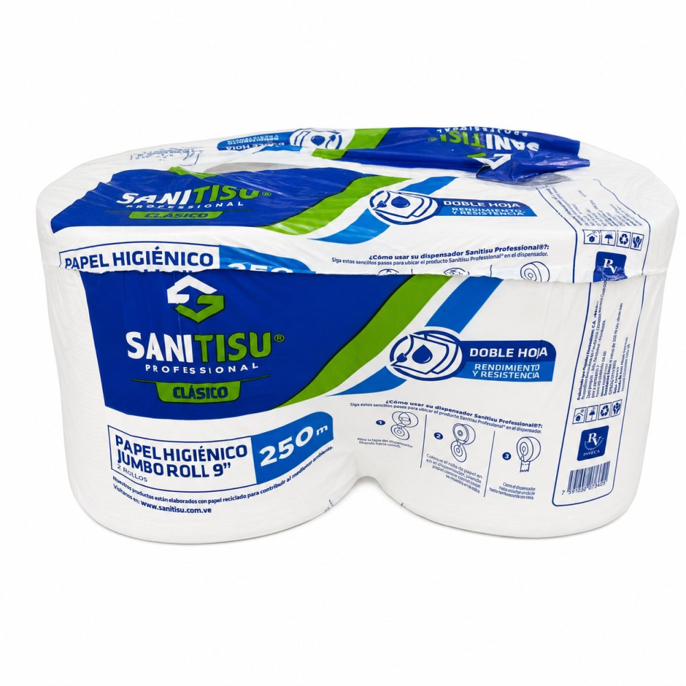 Papel Higiénico Sanitisu Jumbo 4 Rollos Doble Hoja - 9 Pulgadas - 250 Metros