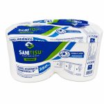 Frente del empaque de Papel Higiénico Sanitisu Jumbo 4 Rollos Doble Hoja - 9 Pulgadas - 250 Metros