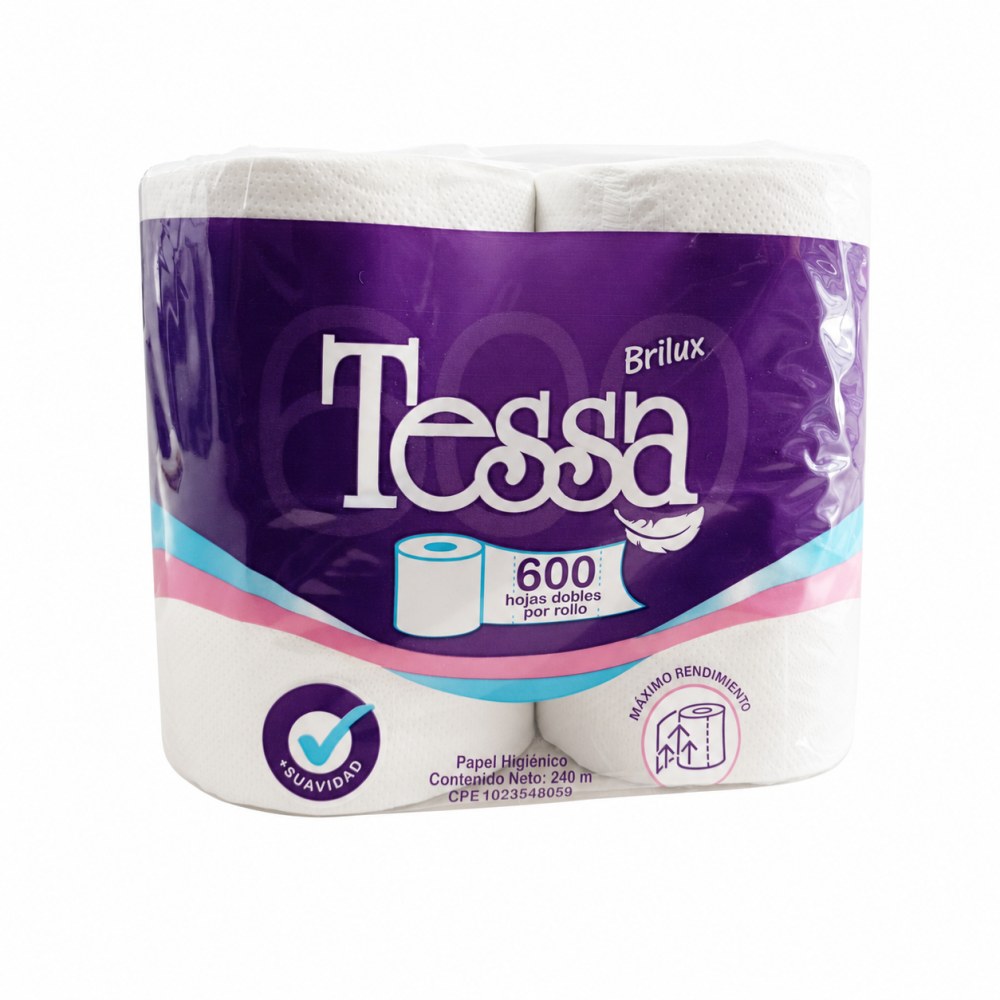 Papel Higiénico Brilux Tessa 600 Hojas Dobles - 4 Rollos