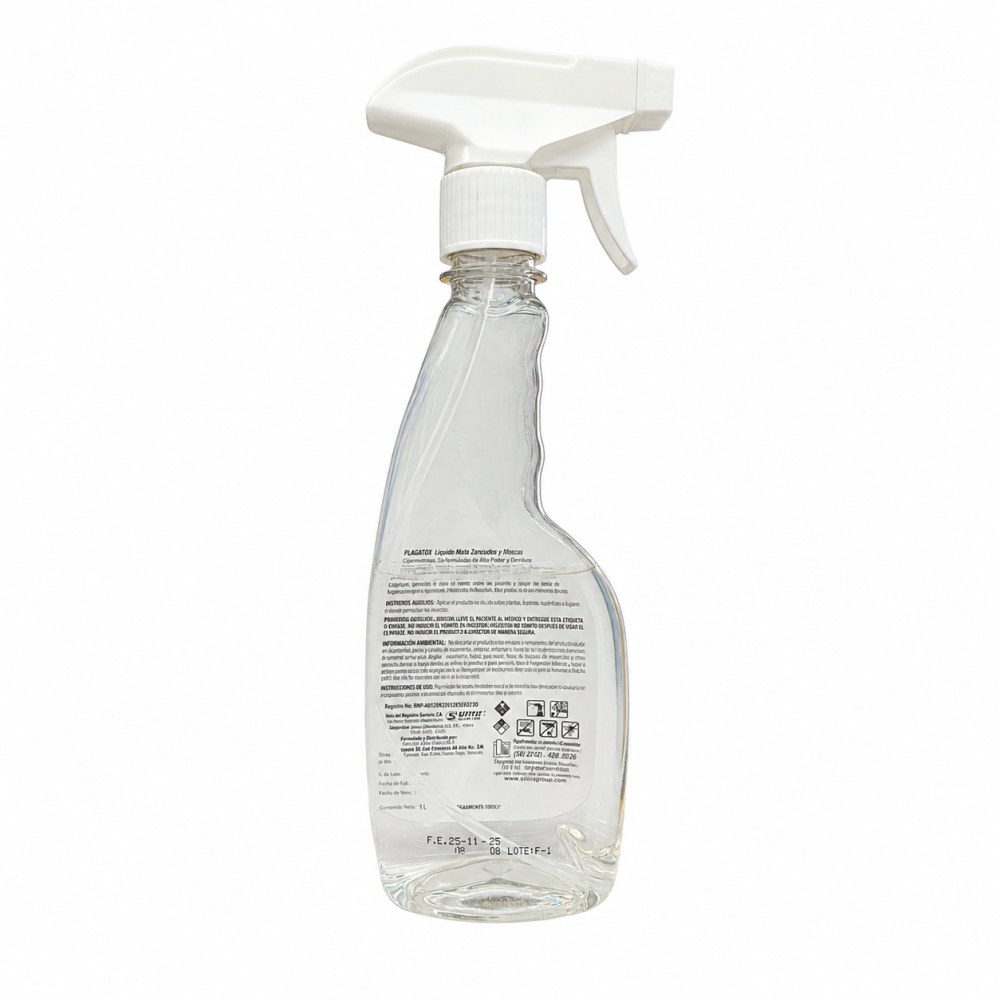 Otro lado del empaque de Plagatox Líquido Mata Zancudos y Moscas - 360 ml