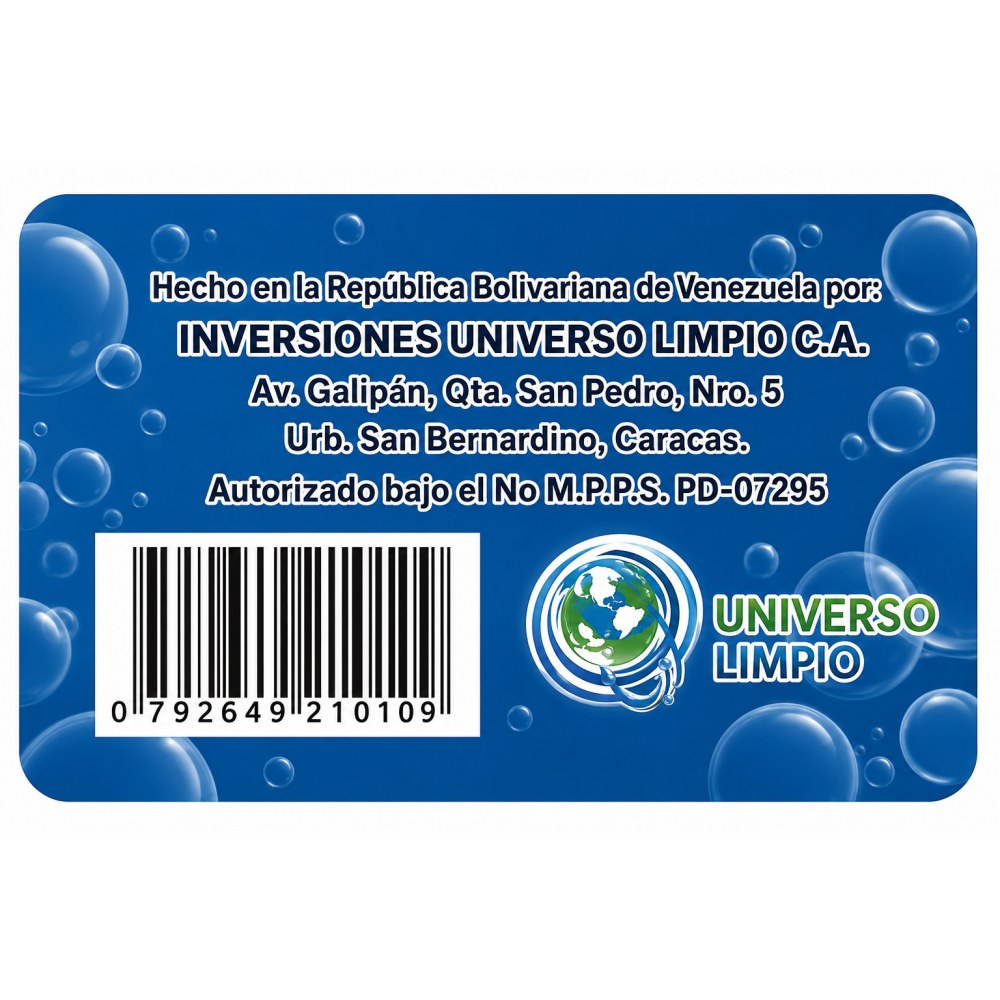 Otro lado del empaque de Cloro Blanqueador Limpiador Rosiol – 3.785 Litros