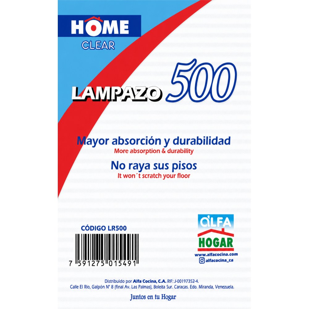 Otro lado del empaque de Lampazo 500 Home Clear - Blanco