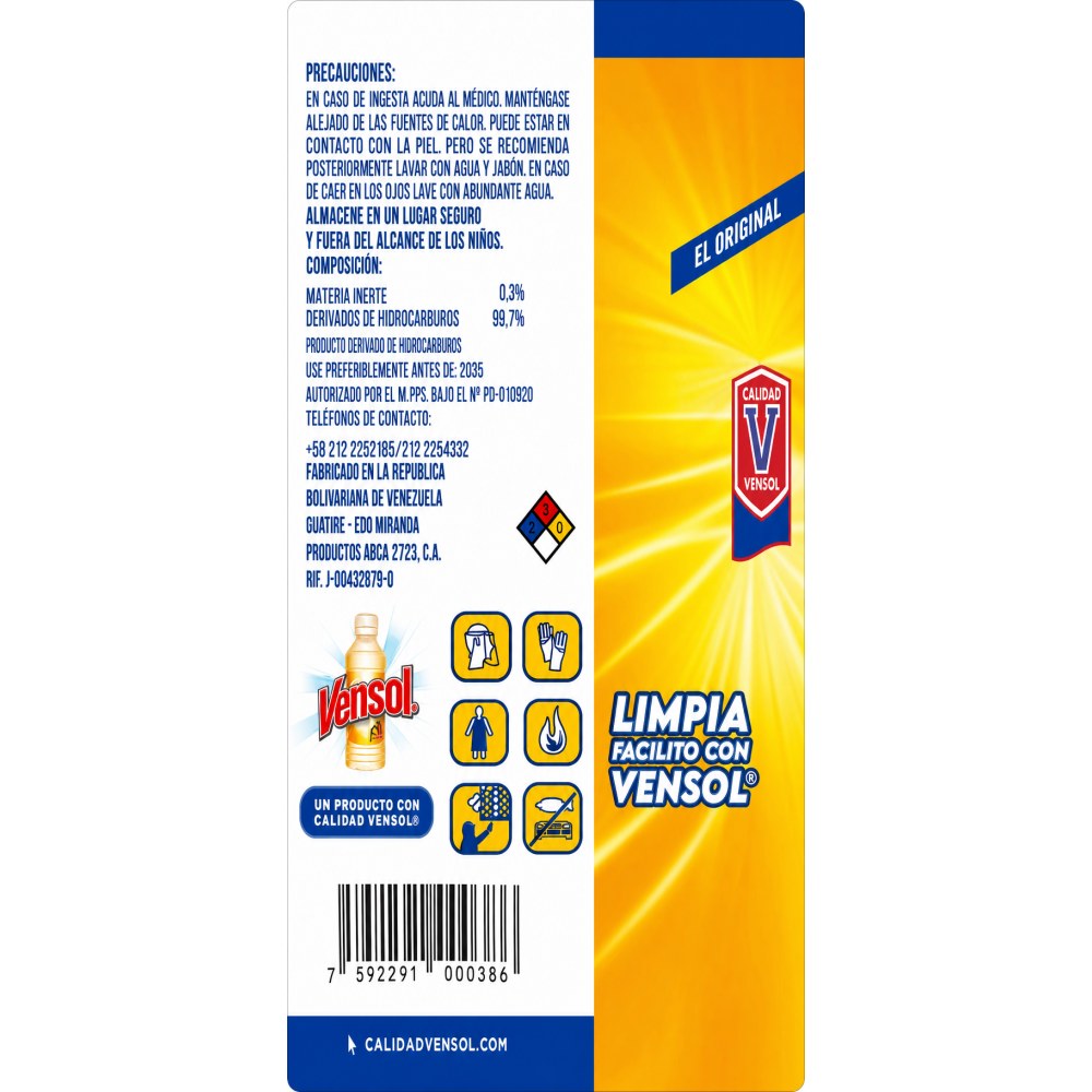 Otro lado del empaque de Vensol Desmanchador Multiuso - 1 Litro