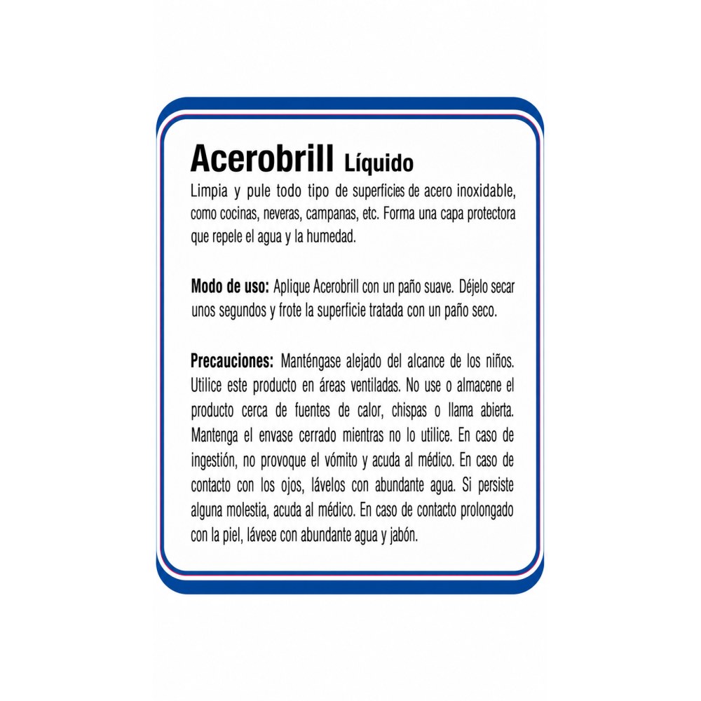 Otro lado del empaque de Limpiador de Acero Inoxidable Acerobrill Líquido Fuller - 350 cc