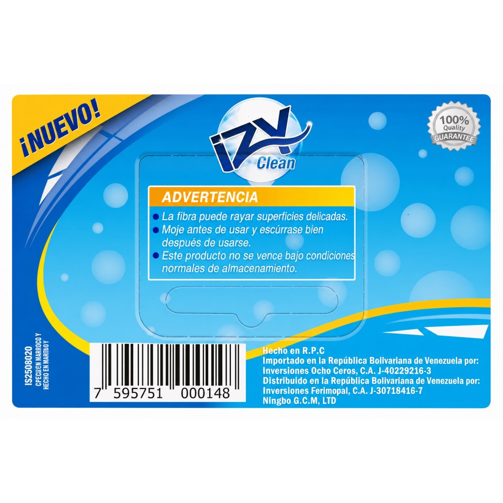 Otro lado del empaque de Esponja Todo Terreno IZY Clean