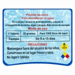 Otro lado del empaque de Pastilla de Cloro TanquideX 20 Gramos Para Tanque de 1000 Litros